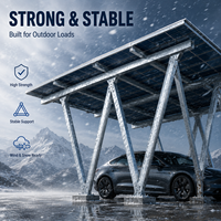 Structure de carport solaire double rangée symétrique en acier, zinc, aluminium et magnésium, personnalisée pour parking commercial