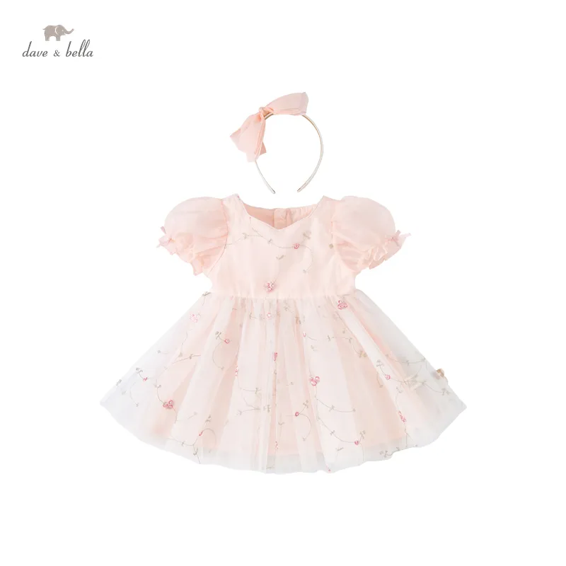 DB2220236 Dave Bella Sommer Baby Mädchen niedlichen Mesh Baumwolle Stickerei Kleid Boutique Mädchen Party Kleid Mädchen Säugling Lolita Kleidung