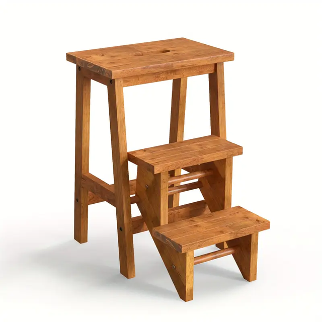 24" Rustic Wood Folding Step Stool 3-in-1 Multi-Function Durable Portable 200 Lbs Capacity Ant-Slip Surface for Home Garden Use