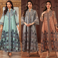Abaya de luxe turquoise pour femmes musulmanes de Dubaï, robe longue modeste avec motif cachemire transparent, accessoire vestimentaire traditionnel FK084