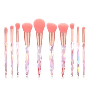 Vander — ensemble de pinceaux de maquillage fins, lot de 10 pièces, accessoire de qualité supérieure en cristal Transparent, motif diamant, vert, rose