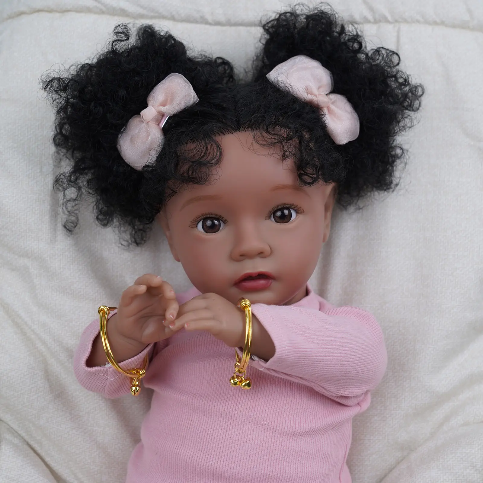 Babeside 50CM High Quality Hand-made 3D Paint with Visible Veins African American Dolls Soft Vinyl Reborn Silicone Baby Doll