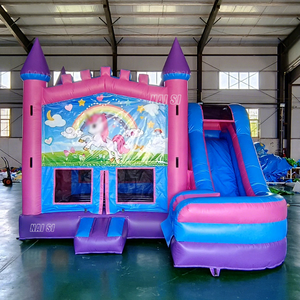 Structure gonflable aquatique et sèche, violet <span class=keywords><strong>rose</strong></span>, avec toboggan, motif dessin animé pour filles, pour fêtes d'enfants - Product Image 1