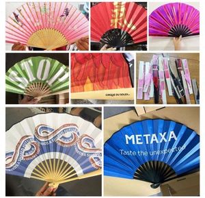 Éventail pliant en bambou et plastique noir avec impression de logo personnalisée, pour la décoration, en gros - Product Image 6
