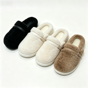 Modern Lady Sakura Pink Soft Warm Plush Faux Fur <b>Slippers</b> <b>Wide</b> Toe Breathable Sole Winter OEM Service Contact Supplier Wedding - Product Image 1