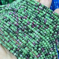 Perles Rondelles Facettées en Zoisite Rubis 2x3mm, Pierre Naturelle Verte, Petites Perles pour Fabrication de Bijoux Collier Ras du Cou, 380mm/brin