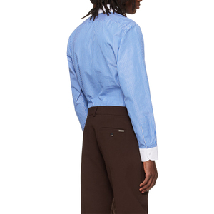 Camisa de Algodón Popelín a Rayas Personalizada de Primera Calidad, Corte Clásico, Cierre de Botones, Camisas a Rayas Blancas y Azules para Hombre - Product Image 4