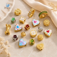 SUMMLY Perles Breloques à Grand Trou en Émail Fin, Motifs Cœur, Fleur, Nœud, en Acier Inoxydable Plaqué Or 18K, Pendentif Entretoise pour Bijoux DIY et Bracelets