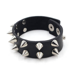 Brazalete de Cuero PU con Púas Negras, Estilo Punk, Joyería Unisex, Diseño Geométrico, Aleación de Zinc, Plateado - Product Image 2