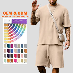 Ensemble deux pièces pour homme, t-shirt à manches courtes et short, coupe ample, 210 g/m², 95 % polyester, 5 % élasthanne, respirant, décontracté, pour la gym - Product Image 1