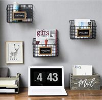 Boîte de rangement pour courrier en bois massif gris rustique, design incurvé sculpté, multifonction, forme cube, pour lettres et cartes postales