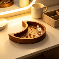 Plateau en bois en forme de croissant de lune pour organiser les huiles essentielles, le rangement des bijoux, plateau de service en bois en forme de lune