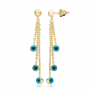 Pendientes largos con diseño de ojo turquesa, joyería de plata de ley 925 hecha a mano, turco - Product Image 2