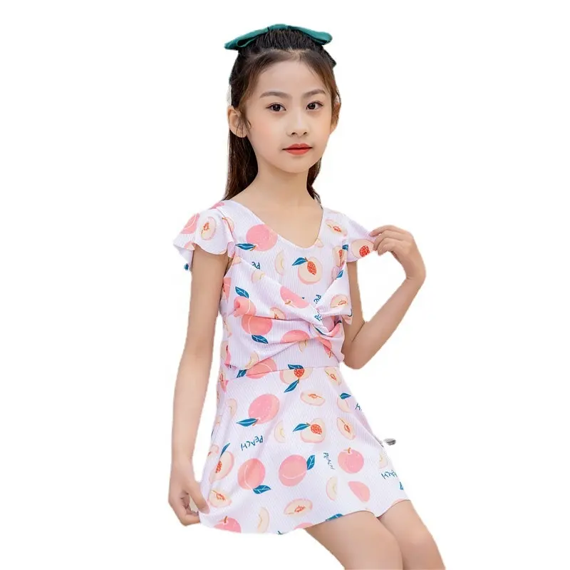 2022 Summer Fashion Flower Printing Girl Swim Suits Polyester Swimwear Kids Swimming Dress for Kid