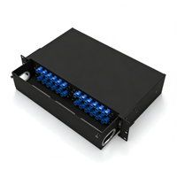 Rak Panel Patch Fiber Optik 19INCH 2U 96 Port FTTH dengan Tray Geser, Terpasang di Rak, Baja Dingin Hitam, Garansi 3 Tahun