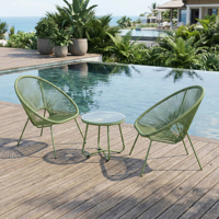 Set kursi rotan PE luar ruangan Modern 3 buah dengan meja logam tahan air untuk penggunaan Hotel sekolah & Taman