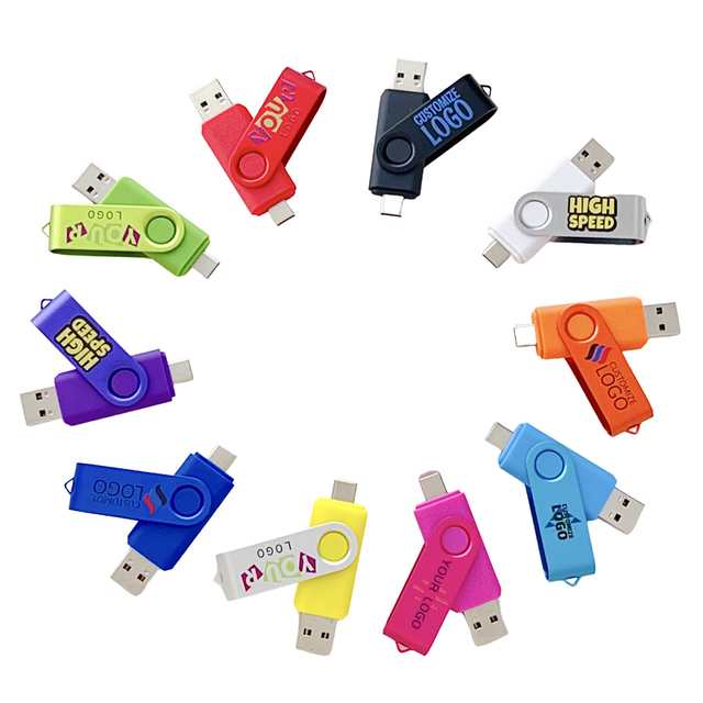 Rotatable Customized Dual Ports Type c OTG Flash Drive Usb 2.0 64G 32G 16G 8G for Smartphones Type c Otg Usb-c Flash Drive