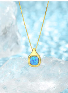 Delicado collar con ópalo sintético y engaste chapado en oro, plata de ley S925, regalo de joyería para ella, ideal para damas de honor. - Product Image 5