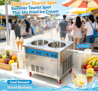 Machine commerciale automatique à double plaque pour rouleaux de crème glacée thaïlandaise avec lames mélangeuses pour la préparation de yogourt frit