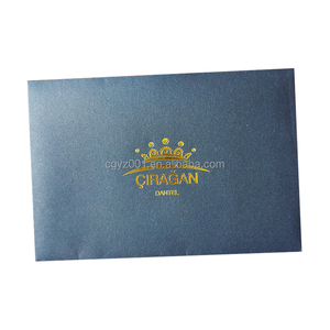 Amplop Undangan Pernikahan Desain Khusus EN-125 Mewah, Latar Belakang Biru dengan Logo Foil Emas - Product Image 6