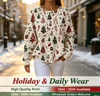 Pull à col rond à manches longues pour femme, imprimé arbre de Noël et ornements, décontracté, pour les fêtes d'hiver