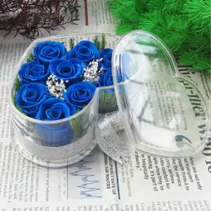 Custom Artificial Preserved Real Roses Acrylic Heart Box Flower Gift Boxes With Lid Preserved For Valentine