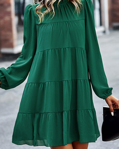 Nouvelle vente bébé poupée robe en mousseline de soie pour les femmes élégant bureau dames col montant à plusieurs niveaux Flwowy balançoire trajet décontracté changement Mini robe - Product Image 2