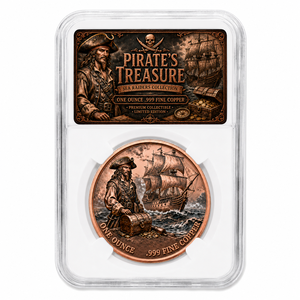 Moneda de Cobre Puro OEM de 1 Onza, Diseño Redondo de Capitán de Veleros y Tesoro del Océano, con Estuche Protector - Product Image 1