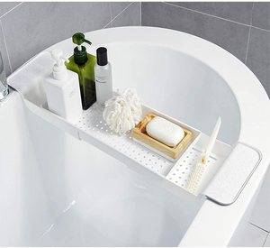 Bath Shelf Tray, Expandable Bathtub Caddy Plastic, Retractable Bathtub Storage Rack Multifunctional Bath Tub Table Caddy