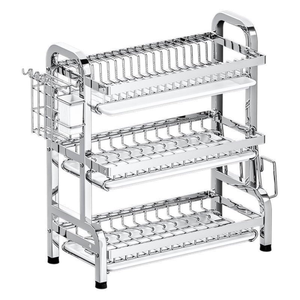Bulk Order Discount Wholesale Heavy Duty <b>Kitchen</b> Stainless Steel Standing Double Bowl Dish <b>Storage</b> <b>Rack</b> Drain Tray Drying - Product Image 2