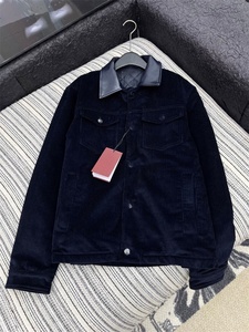 Luxury Street Fashion Autumn clothing vintage Navy blue Woolen <b>cord</b> fabric Keep warm Gu cci <b>jacket</b> for <b>men</b> - Product Image 1