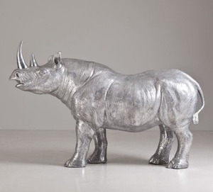 Rhinocéros argenté Sculpture Garden Showpiece Modèle Meilleure vente Figurine de rhinocéros solide en fonte d'aluminium faite à la main Meilleurs prix - Product Image 2