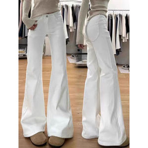 2025 nuevos pantalones vaqueros acampanados blancos para mujer, pantalones acampanados rectos transpirables de talla grande XL, ajustados, sueltos, antiadherentes para Fat MM - Product Image 5