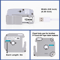 Cartouche de ruban adhésif thermique Weemay série M-K, 12 mm x 8 m, noir sur blanc, M-K231, MK231, MK 231, pour imprimante d'étiquettes P-touch