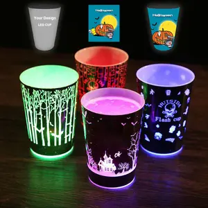 Toptan özel baskı 12oz 14oz Glow kupası aydınlık yanıp sönen Led bardak kullanımlık plastik Led ışık fincan parti Bar gece kulübü parti