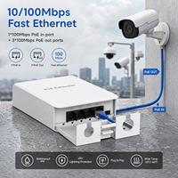 Extensor PoE de 4 Puertos y 100 Mbps, Resistente al Agua IP55, Repetidor PoE para Exteriores de 30 W, Protección Contra Rayos de 6 KV, VLAN