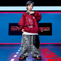 Costume de danse hip-hop pour enfants, sweat-shirt marron, pantalon cargo camouflage, ensemble baggy pour filles et garçons, tenue de scène