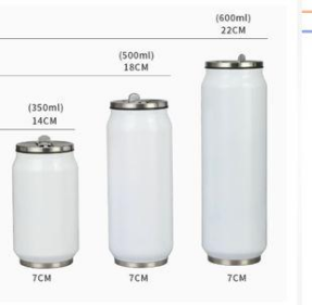 Gobelet isotherme personnalisé en acier inoxydable à double paroi, type canette de cola, avec couvercle rabattable et paille, pour sublimation - Product Image 2