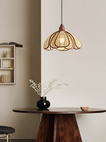 Lampe suspendue en rotin en forme de fleur artistique avec accents en bois, LED chaude, contrôle via l'application Mijia - Décoration intérieure vintage Wabi-Sabi
