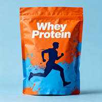 Pochette refermable personnalisée en orange et bleu pour protéines de lactosérum, avec fermeture éclair, pour la nutrition sportive