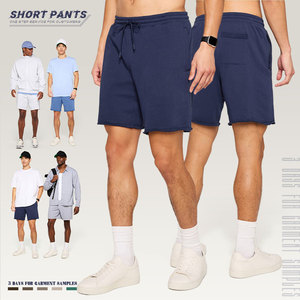 Shorts décontractés pour hommes en coton et polyester <span class=keywords><strong>bleu</strong></span>, coupe ample, avec logo personnalisé, en tissu molletonné doux, vente en gros fabricant - Product Image 1