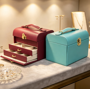 Elegant PU Leather Jewelry <b>Box</b>, Multi Drawer <b>Lockable</b> Accessory <b>Storage</b> Case, Portable Jewelry Organizer for Daily Collection - Product Image 5