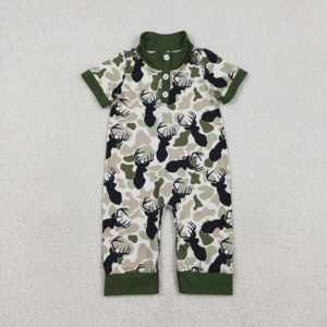 Conjunto de Mameluco de Manga Corta para Bebé Niño, Modelo SR3636 RTS, Estampado de Camuflaje Verde con Patos y Ciervos, Venta al por Mayor - Product Image 2