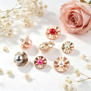 Elegant Flower‑Shaped Pearl Decor Metal Shank <b>Buttons</b> Assorted Colors Sew <b>Buttons</b> For Wedding Dress Sweater DIY Craft Decoration - Product Image 3