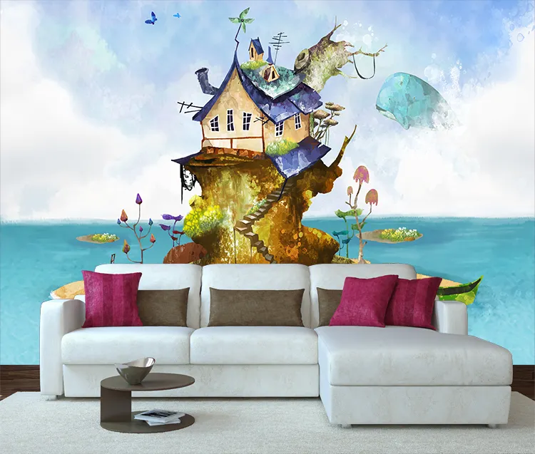 Papel tapiz de foto 3d personalizado, Mural de pared para habitación de niños, árbol de dibujos animados, Fondo de dormitorio, decoración del hogar