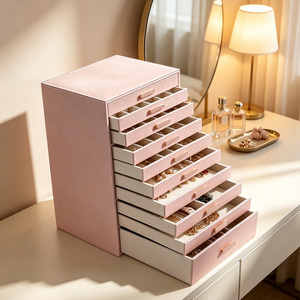 Caja Organizadora de Joyas de Cuero PU, Gabinete de Almacenamiento de Joyas Grande con 10 Cajones para Anillos, Aretes y Pulseras - Product Image 6