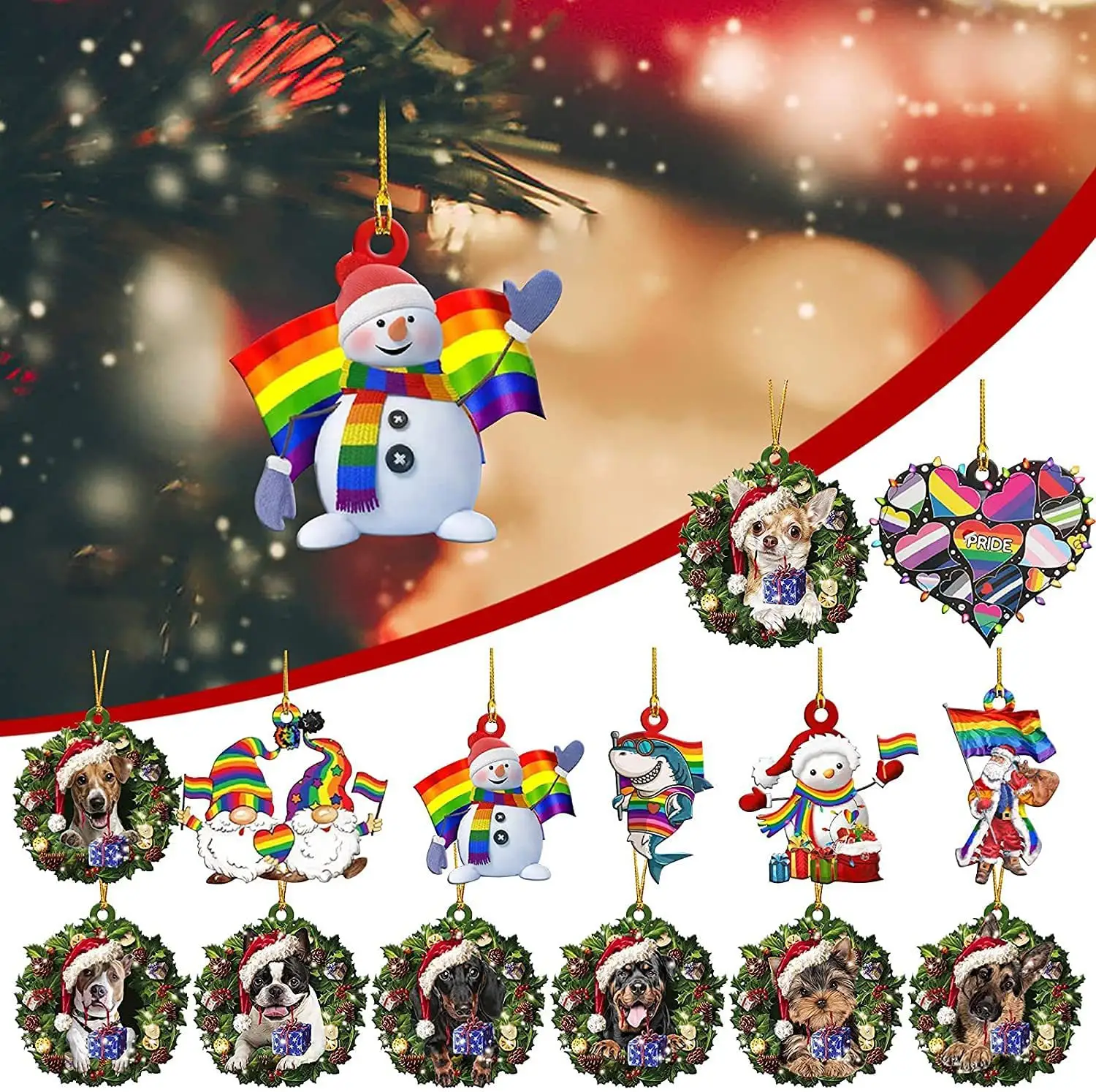 2023 Baby Gift Crafts Christmas Home Ornament Decorations Colorful Snowman Dogs Christmas Tree Hanging Pendant Ornament