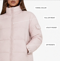 Blouson court matelassé ample pour femme, col montant, chaud pour l'hiver, manteau rembourré, vêtement d'extérieur personnalisé ODM pour femme avec poche sur le bras