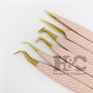 Nouvelle pince à épiler d'extension de cils pêche pince à épiler pointe dorée acier inoxydable nouveauté pince à épiler durable emballage Logo vison - Product Image 1
