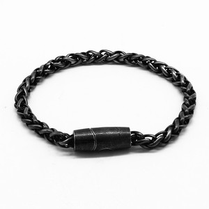 yunnique Unisex Black <b>Titanium</b> Steel <b>Chain</b> Bracelet Magnetic Clasp Geometric Flower Pattern Fashion Jewelry - Product Image 1